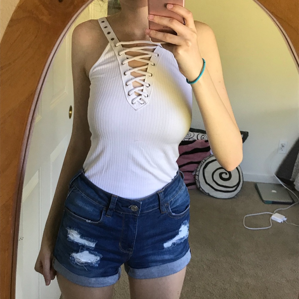 4 FOR $25! lace-up white tank top